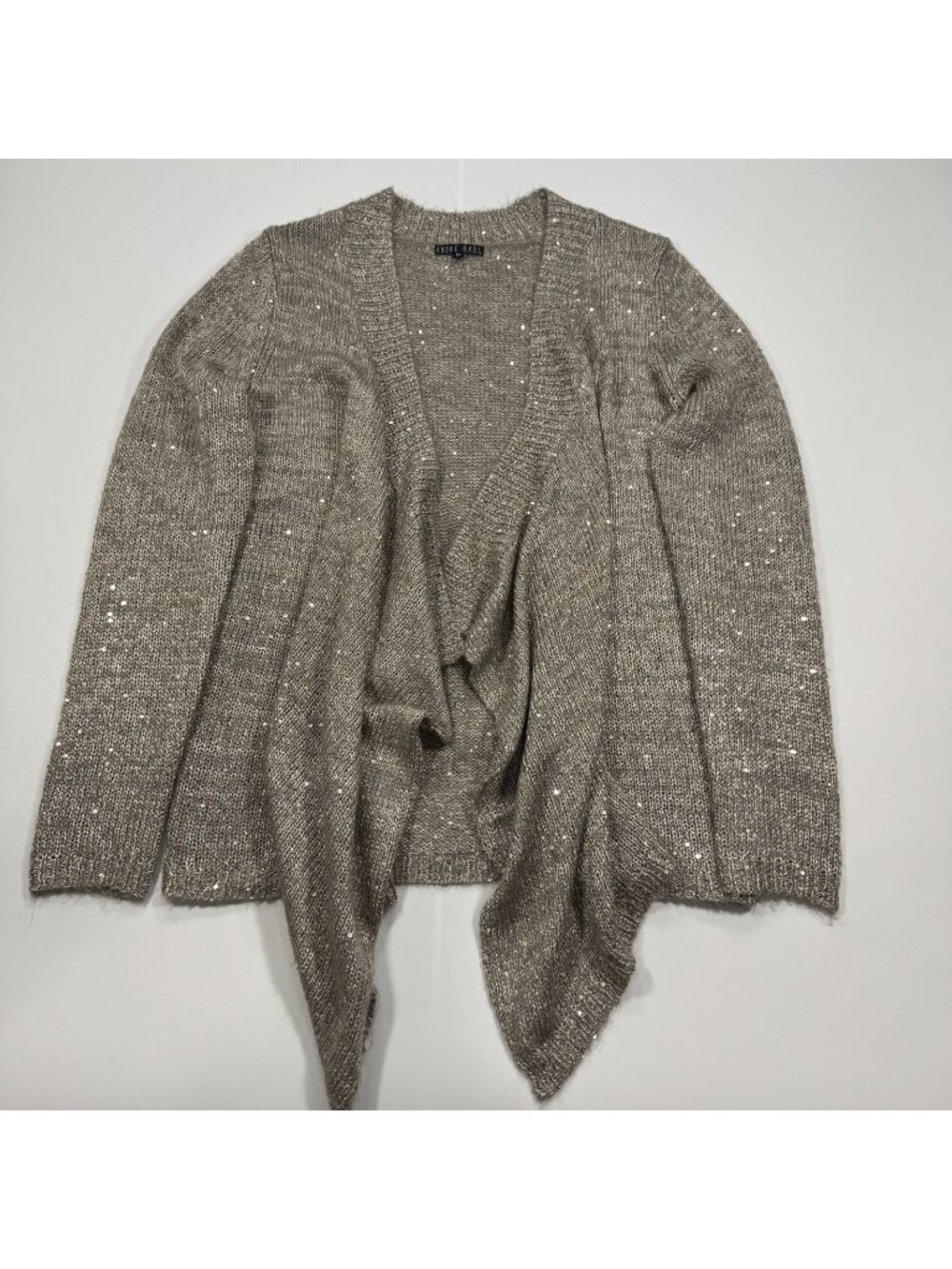 André Badi Sweater Women's M Gray Polyester Tight-Knit Cardigan Metallic Sequin